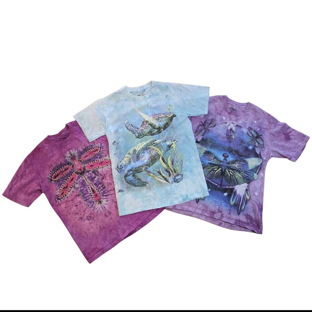 The Mountain Lot of 3 Tie Dye TShirts Size S Dragonfly Turtle Carol Cavalaris